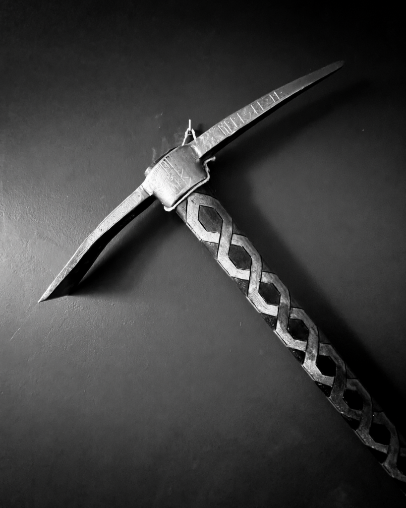 A Viking-inspired weapon displayed inside a home in Grochów, Warsaw